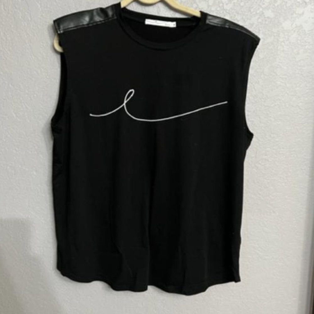 By Egreis Black Signature Tank Top Leather Patch Shirt Size XL